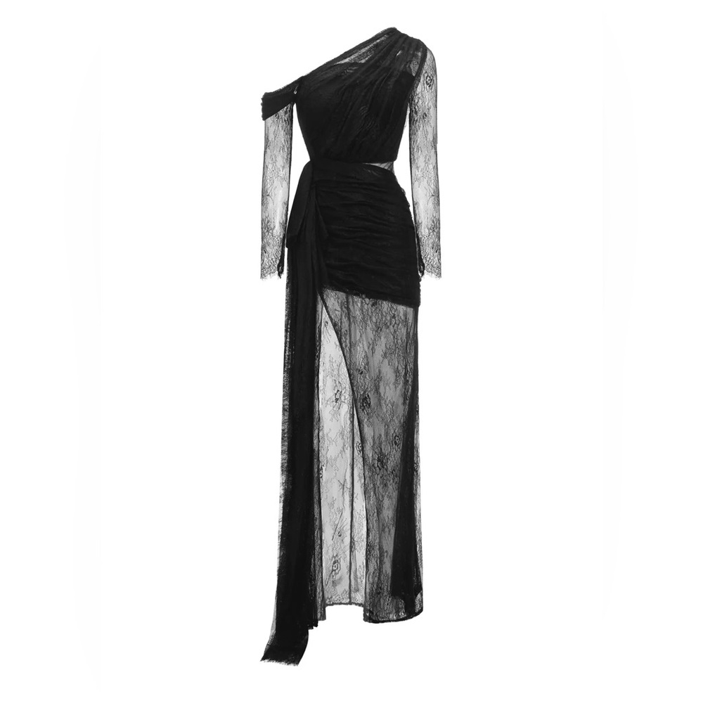Black Lace One-Shoulder Evening Dress: New With Tags